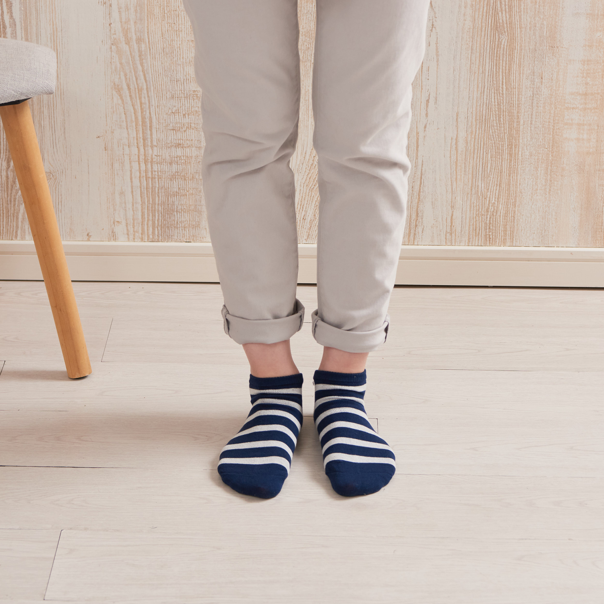 腳跟平滑襪 - 條紋單層棉混紡 - 594