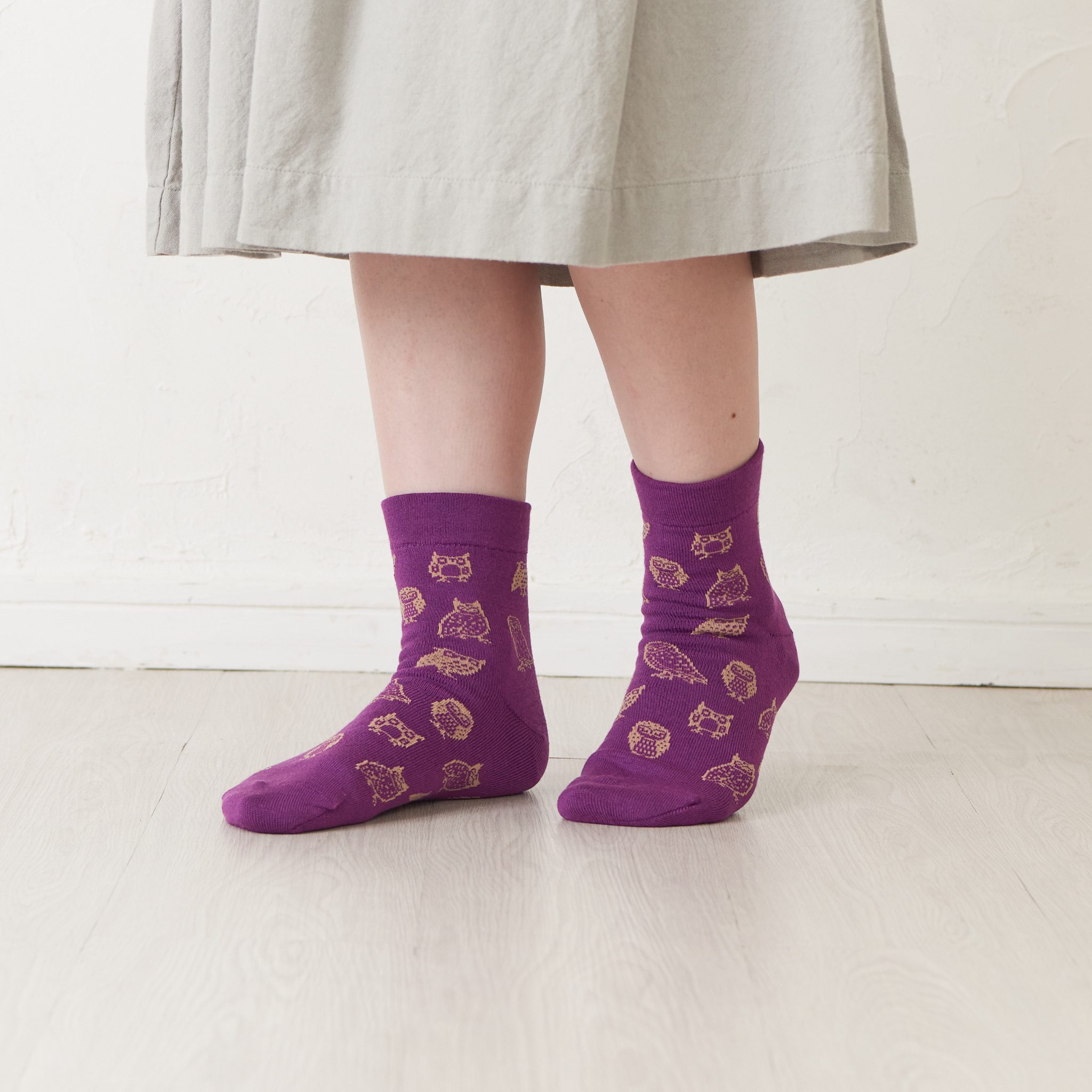 Smooth-heel socks double-layer wool blend [Owls] - 660