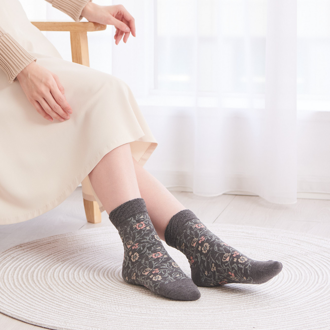 Smooth-heel socks double-layer wool blend [Garden] - 661