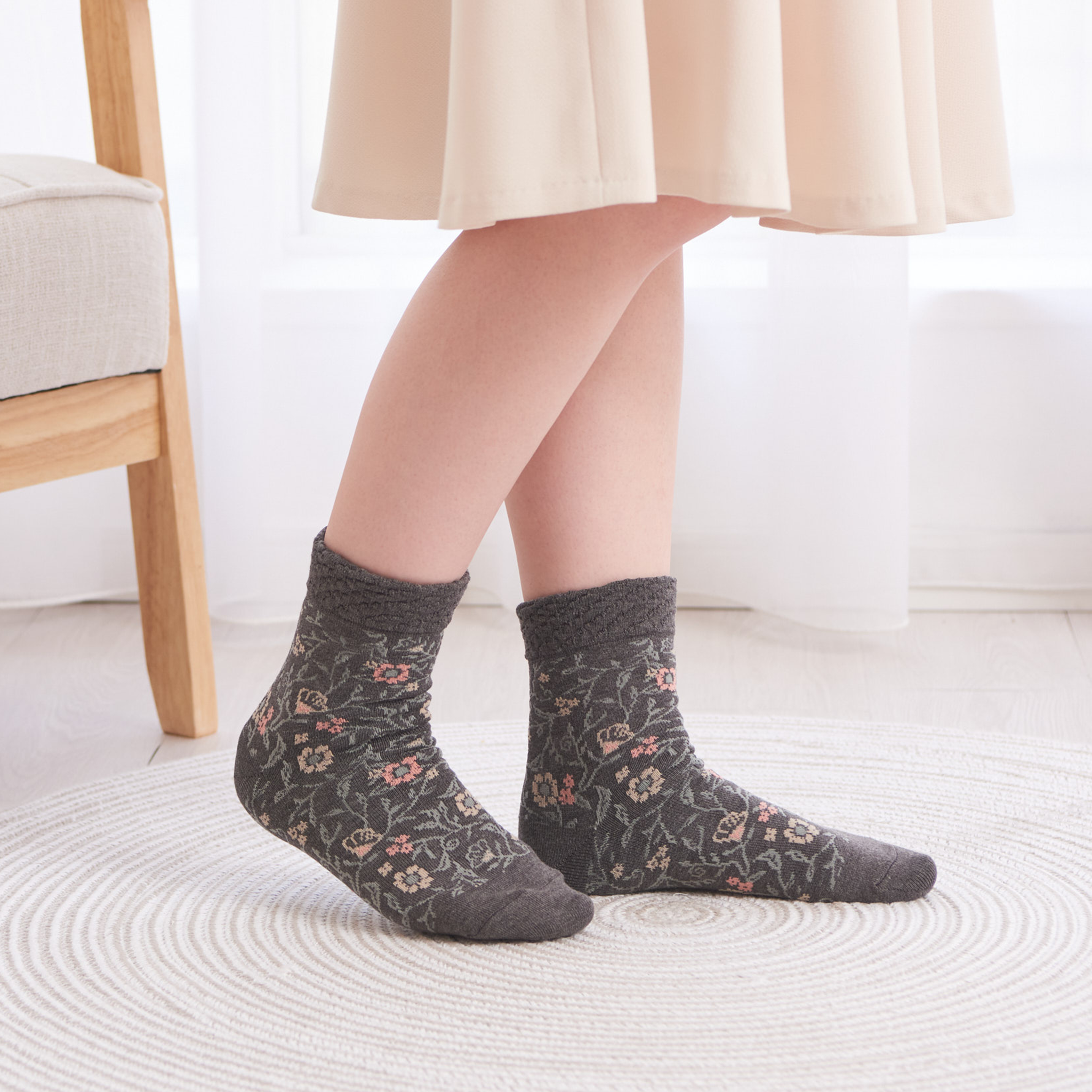 Smooth-heel socks double-layer wool blend [Garden] - 661