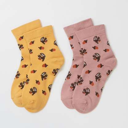 Smooth-heel socks double-layer wool blend [Squirrels] - 662