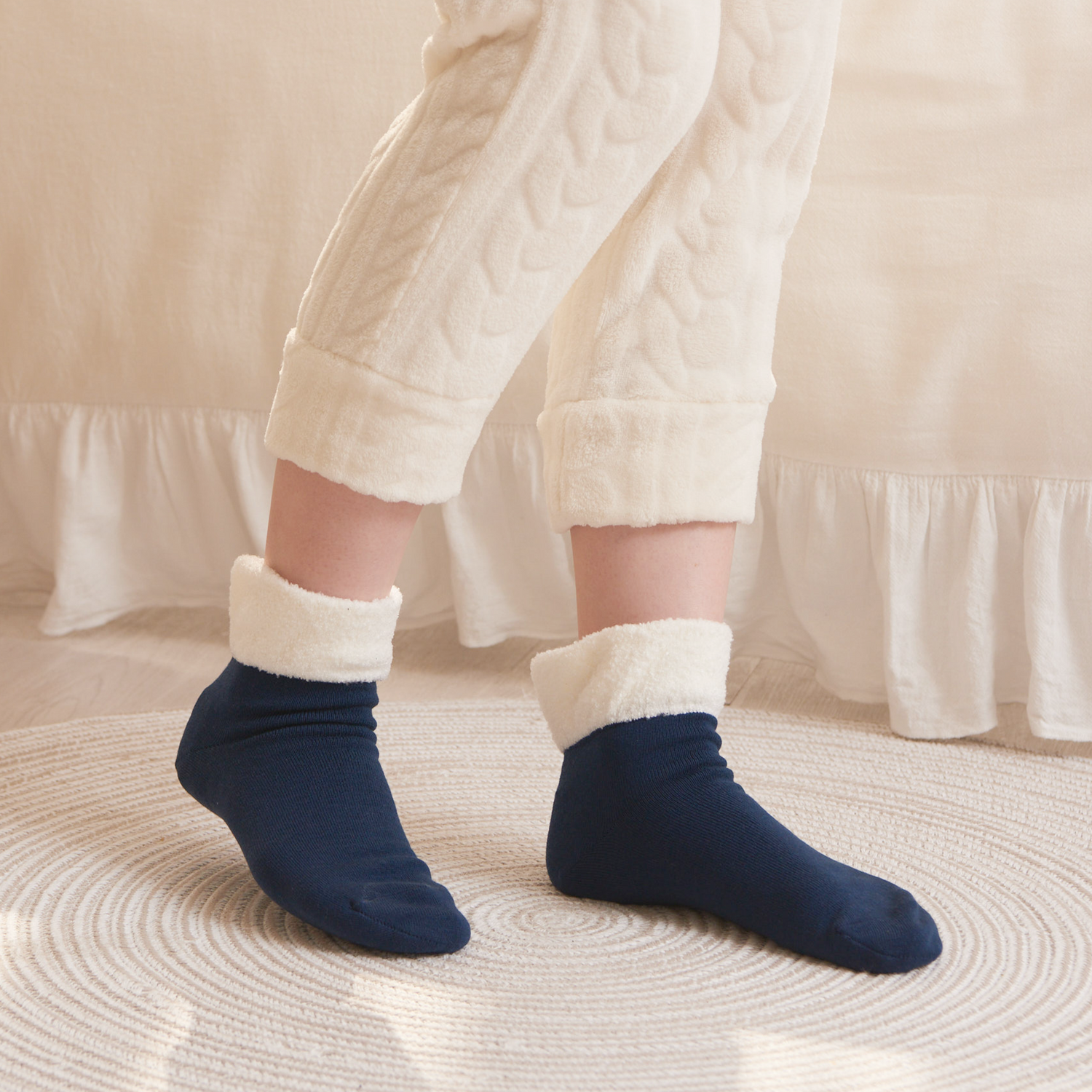Smooth-heel socks double-layer wool blend [Marshmallow top] - 664