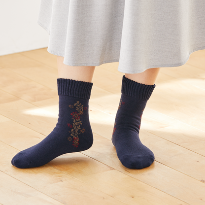 Smooth-heel socks double-layer wool blend [Flowers above ankle] - 760